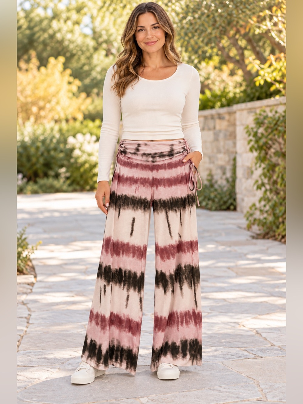 Dressfo Tie Dye Wide Leg Palazzo Pants Foldover Waist Size 10